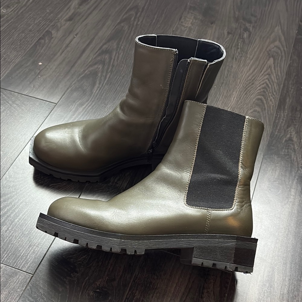 Marcella NYC Olive Green and Black Chunky Sole Carnegie Boots